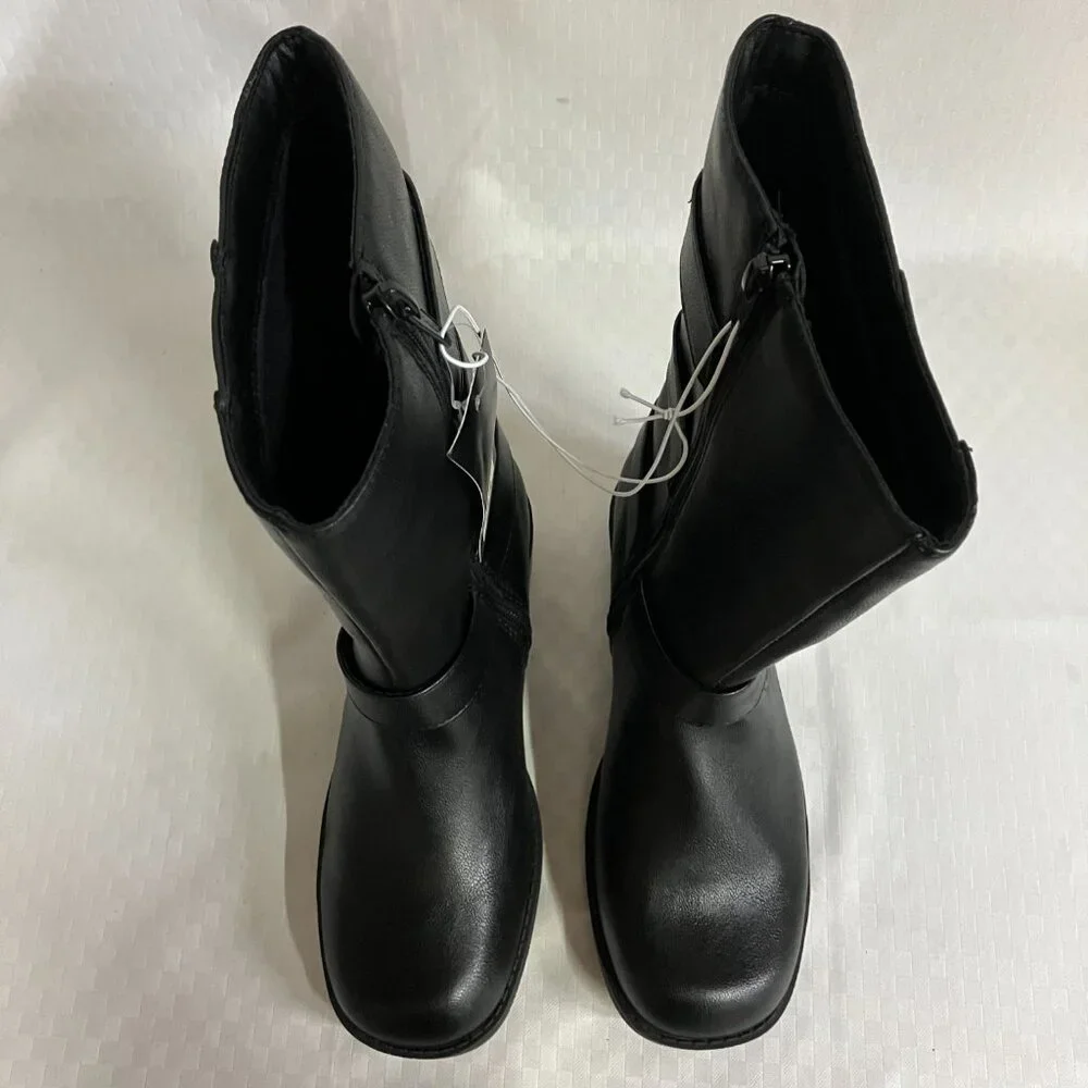 Art Class Kids' Girls 4 Black Dee Tall Buckle Boots Faux Leather Side Zipper